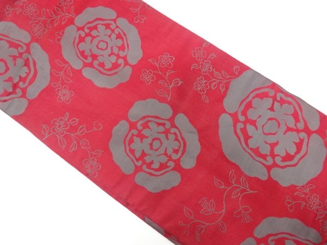 JAPANESE KIMONO / ANTIQUE NAGOYA OBI / SILK / WOVEN FLORAL PLANTS